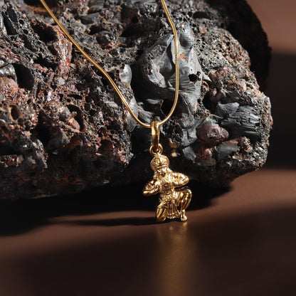 22KT Gold Plated Sterling Silver (92.5% Purity) God Hanuman/Bajrang Bali Chain Pendant (Locket with Figaro Chain- 22 inches) for Men & Women