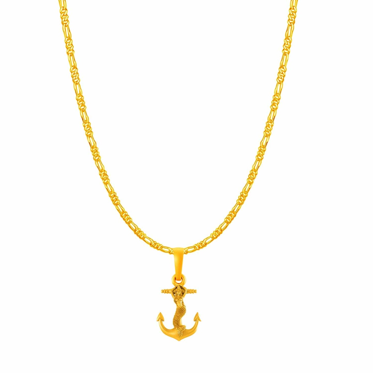 22KT Gold Plated Sterling Silver (92.5% Purity) Pure Silver Ship Figaro Chain Pendant (Locket with Figaro Chain-22 inches) for Men & Women
