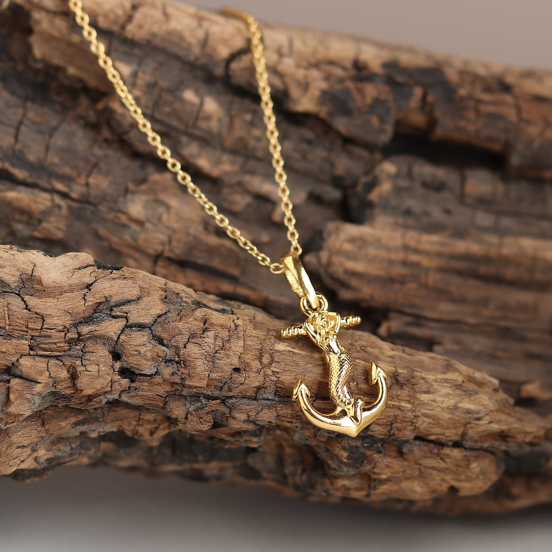 22CT Gold Plated Sterling Silver 92.5% Purity Mermaid Pendant with Figaro Chain 22 Inches for Men by Akshat Sapphire MPSF7297_Gold