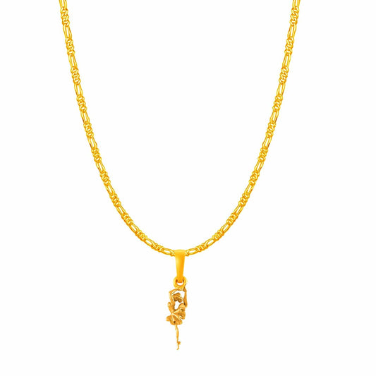 22KT Gold Plated Silver (92.5% Purity) Pure Silver Stylish & Fashionable Happy Dancing girl Chain Pendant (Locket with Figaro Chain-22 inches) for Men
