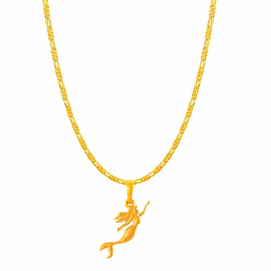 22KT Gold Plated Silver (92.5% Purity) Pure Silver ambitious and Stylish divine Mermaid Chain Pendant (Locket with Figaro Chain-22 inches) for Men