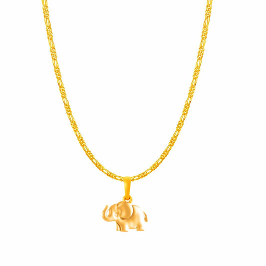 22KT Gold Plated Silver (92.5% Purity) Pure Silver Strength Symbolic Elephant Chain Pendant (Locket with Figaro Chain-22 inches) for Men & Women