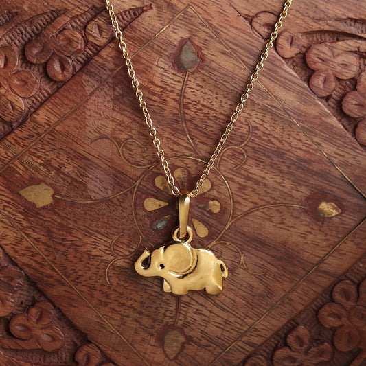 22KT Gold Plated Silver (92.5% Purity) Pure Silver Strength Symbolic Elephant Chain Pendant (Locket with Figaro Chain-22 inches) for Men & Women