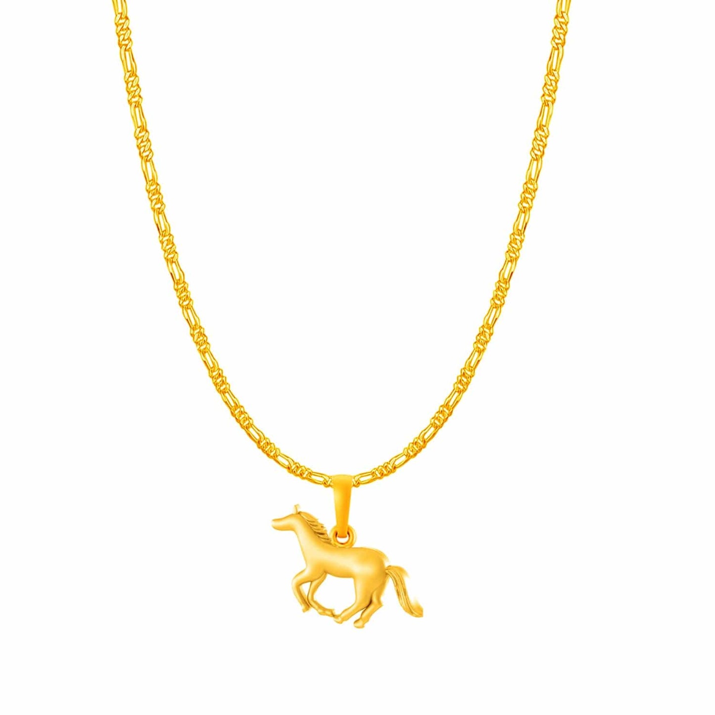 22KT Gold Plated Sterling Silver (92.5% Purity) Pure Silver Strength Symbolic Horse Chain Pendant (Locket with Figaro Chain-22 inches) for Men & Women