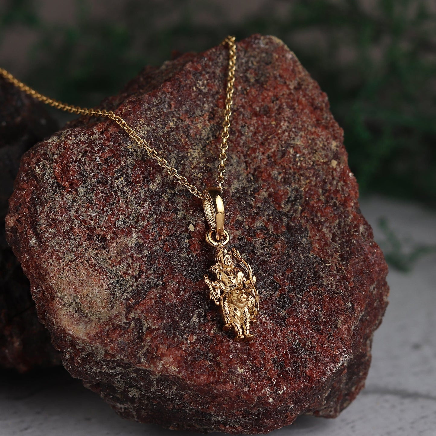 22CT Gold Plated Sterling Silver 92.5% Purity God Ayyappa Pendant with Figaro Chain 22 Inches for Men by Akshat Sapphire MPSF7335_Gold