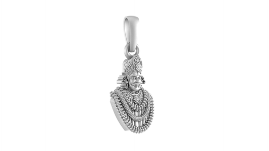 Akshat Sapphire Sterling Silver (92.5% purity) God Baba Khatu Shyam Chain Pendant (Pendant with Figaro Chain- 22 inches) for Men & Women Pure Silver Lord Baba Khatu Shyam Chain Locket for Good Health & Wealth