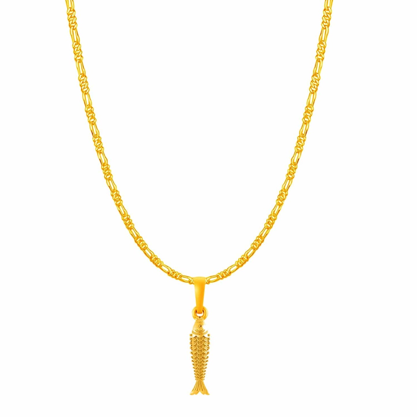 22KT Gold Plated Silver (92.5% Purity) Pure Silver Stylish and Fashionable Fish Chain Pendant (Locket with Figaro Chain-22 inches) for Men & Women
