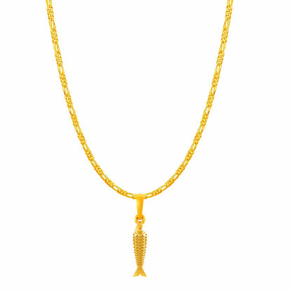 22KT Gold Plated Silver (92.5% Purity) Pure Silver Stylish and Fashionable Fish Chain Pendant (Locket with Figaro Chain-22 inches) for Men & Women