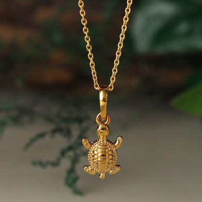 22KT Gold Plated Silver (92.5% Purity) Pure Silver Prosperity and peace Symbolic Tortoise Chain Pendant (Locket with Figaro Chain-22 inches) for Men