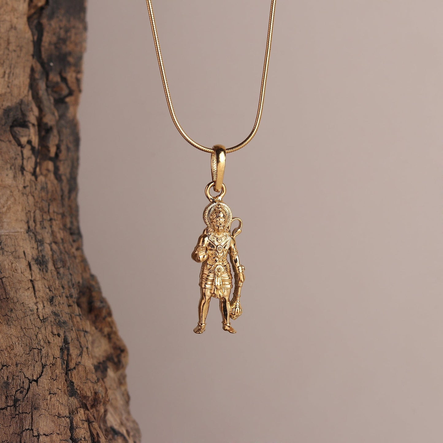 22CT Gold Plated Sterling Silver 92.5% Purity God Hanuman Pendant with Figaro Chain 22 Inches for Men by Akshat Sapphire MPSF7348_Gold