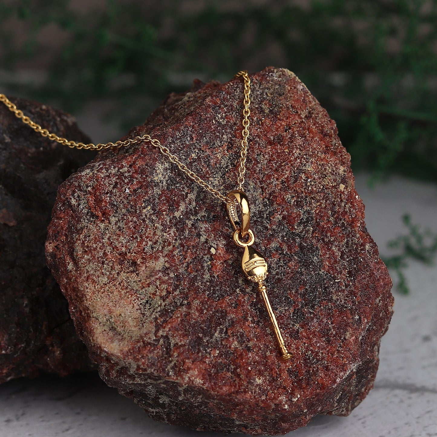 22CT Gold Plated Sterling Silver 92.5% Purity Vel pandel Pendant with Figaro Chain 22 Inches for Men by Akshat Sapphire MPSF7359_Gold