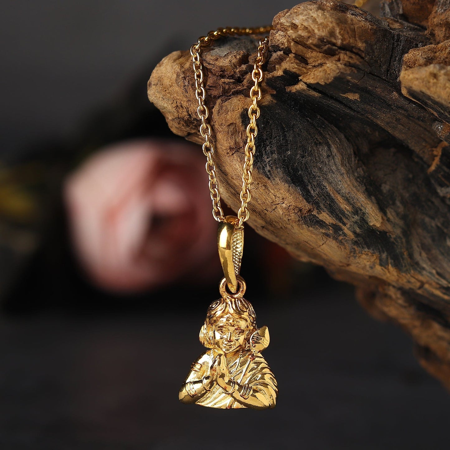 22CT Gold Plated Sterling Silver 92.5% Purity God Kartikeya Pendant with Figaro Chain 22 Inches for Men by Akshat Sapphire MPSF7362_Gold