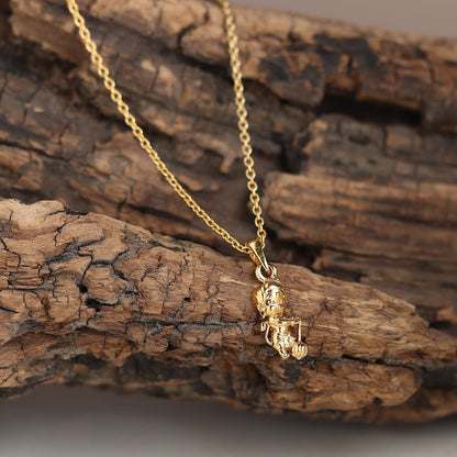 22CT Gold Plated Sterling Silver 92.5% Purity God Bal Hanuman Pendant with Figaro Chain 22 Inches for Men by Akshat Sapphire MPSF7364_Gold