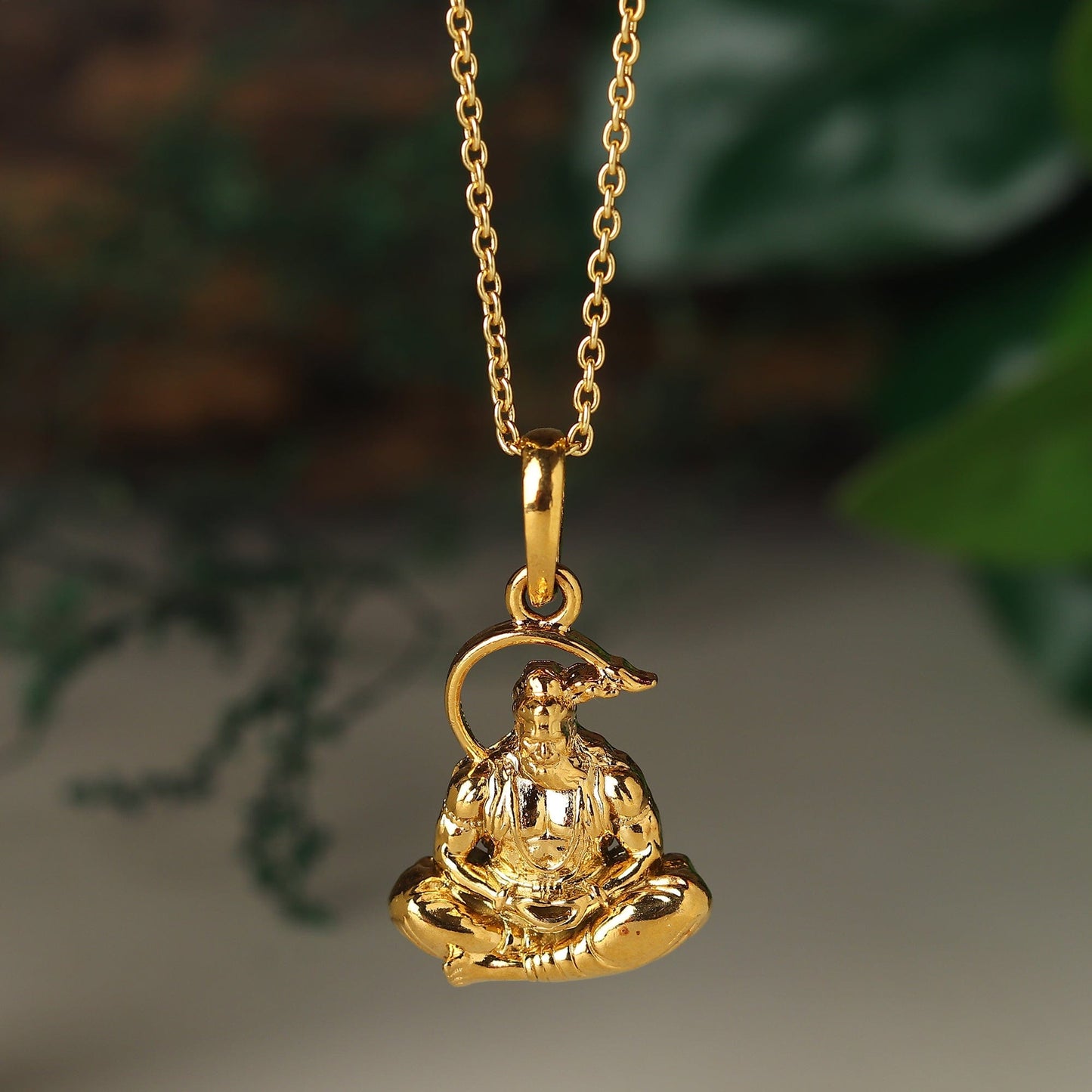 22CT Gold Plated Sterling Silver 92.5% Purity Hanuman Pendant with Figaro Chain 22 Inches for Men by Akshat Sapphire MPSF7369_Gold