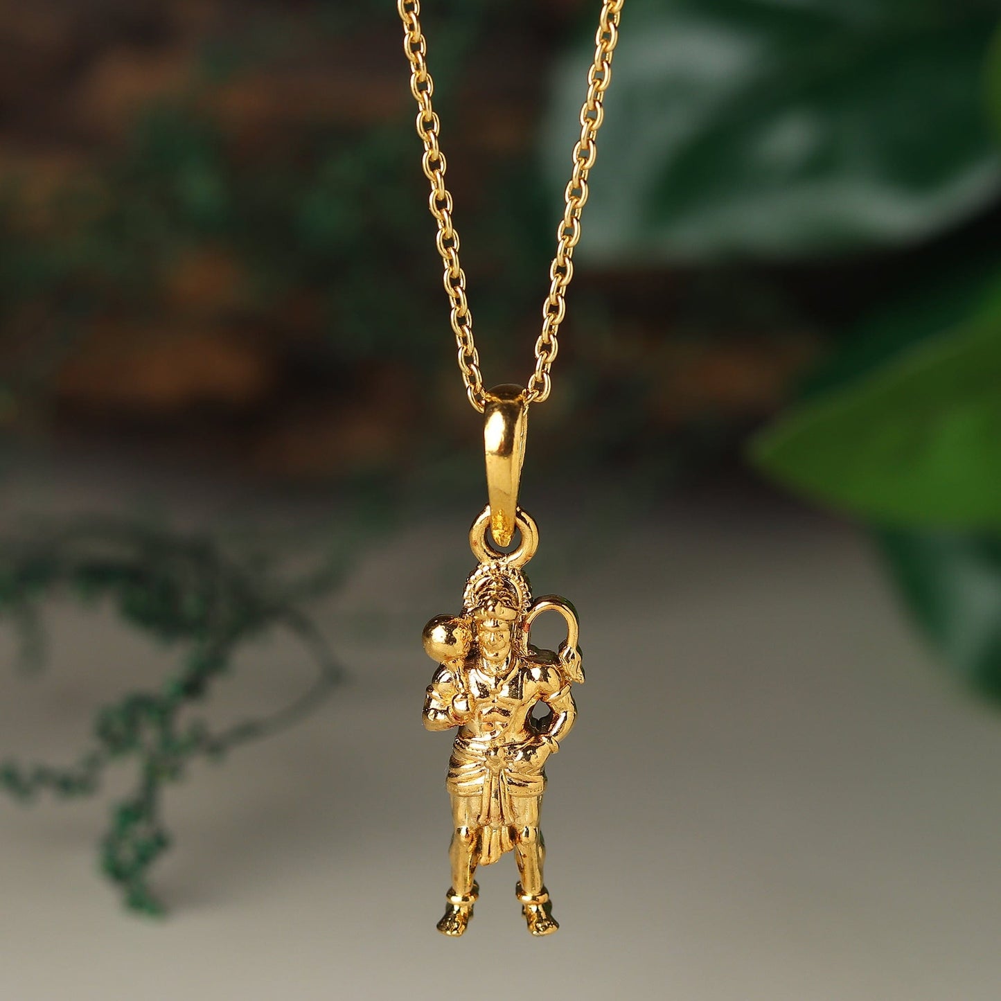 22CT Gold Plated Sterling Silver 92.5% Purity God Hanuman Pendant with Figaro Chain 22 Inches for Men by Akshat Sapphire MPSF7373_Gold