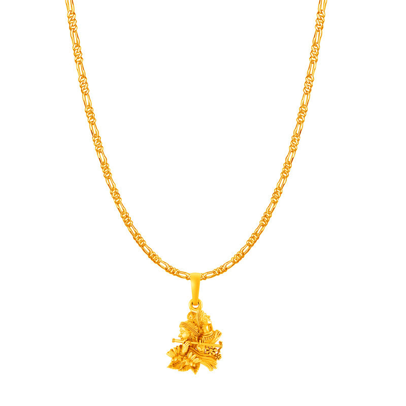 Akhsat Sapphire 22KT Gold Plated Sterling Silver (92.5% purity) God Radha Krishna Chain Pendant (Pendant with Figaro Chain-22 inches) for Men & Women Pure Silver Lord Radha kishan Chain Locket for Good Health & Wealth