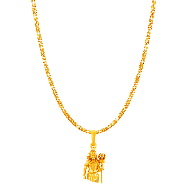 Akshat Sapphire 22KT Gold Plated Sterling Silver God Shiva Pure Silver 92.5% purity Chain pendant by Shiva Pendant (Pendant with Figaro Chain-22 inches)