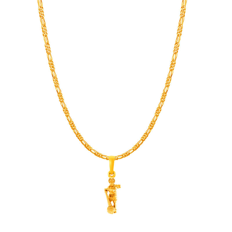 Akshat Sapphire 22KT Gold Plated Sterling Silver God Hanuman Chain Pendant (Pendant with Figaro Chain- 22 inches) for Men & Women Pure Silver Lord bajrang bali Chain Locket for Good Health & Wealth