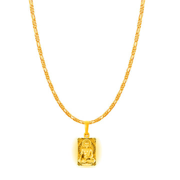Akhsat Sapphire 22KT Gold Plated Sterling Silver (92.5% purity) Spiritual God Gautam Buddha Chain Pendant (Pendant with Figaro Chain-22 inches) for Men & Women Pure Silver religious Gautam buddh Chain Locket for Good Health & Wealth