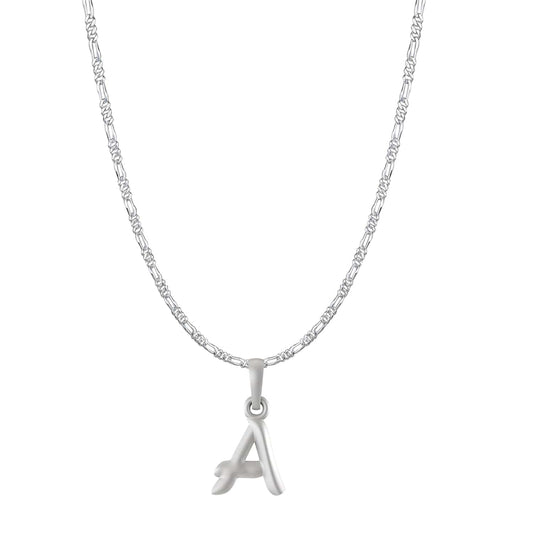Akshat Sapphire Sterling Silver (92.5% purity) precious Name alphabet chain pendant (Pendnat with Figaro chain- 22 Inches) pure silver designer alphabet chain locket