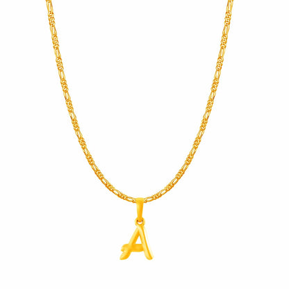 22KT Gold Plated Pure Silver (92.5% purity) precious Name alphabet chain pendant (Locket with Figaro chain- 22 Inches)