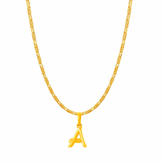 22KT Gold Plated Pure Silver (92.5% purity) precious Name alphabet chain pendant (Locket with Figaro chain- 22 Inches)
