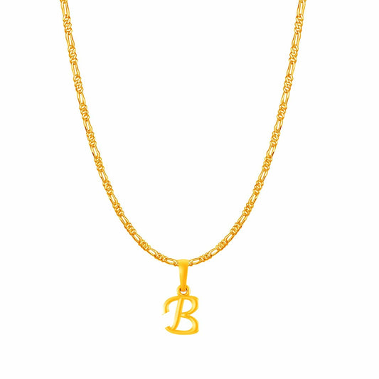 22KT Gold Plated Pure Silver (92.5% purity) precious Name alphabet chain pendant (Locket with Figaro chain- 22 Inches)