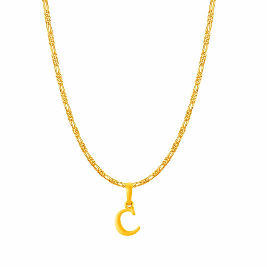 22KT Gold Plated Pure Silver (92.5% purity) precious Name alphabet chain pendant (Locket with Figaro chain- 22 Inches)
