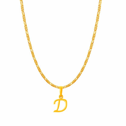22KT Gold Plated Pure Silver (92.5% purity) precious Name alphabet chain pendant (Locket with Figaro chain- 22 Inches)
