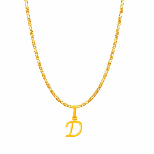 22KT Gold Plated Pure Silver (92.5% purity) precious Name alphabet chain pendant (Locket with Figaro chain- 22 Inches)
