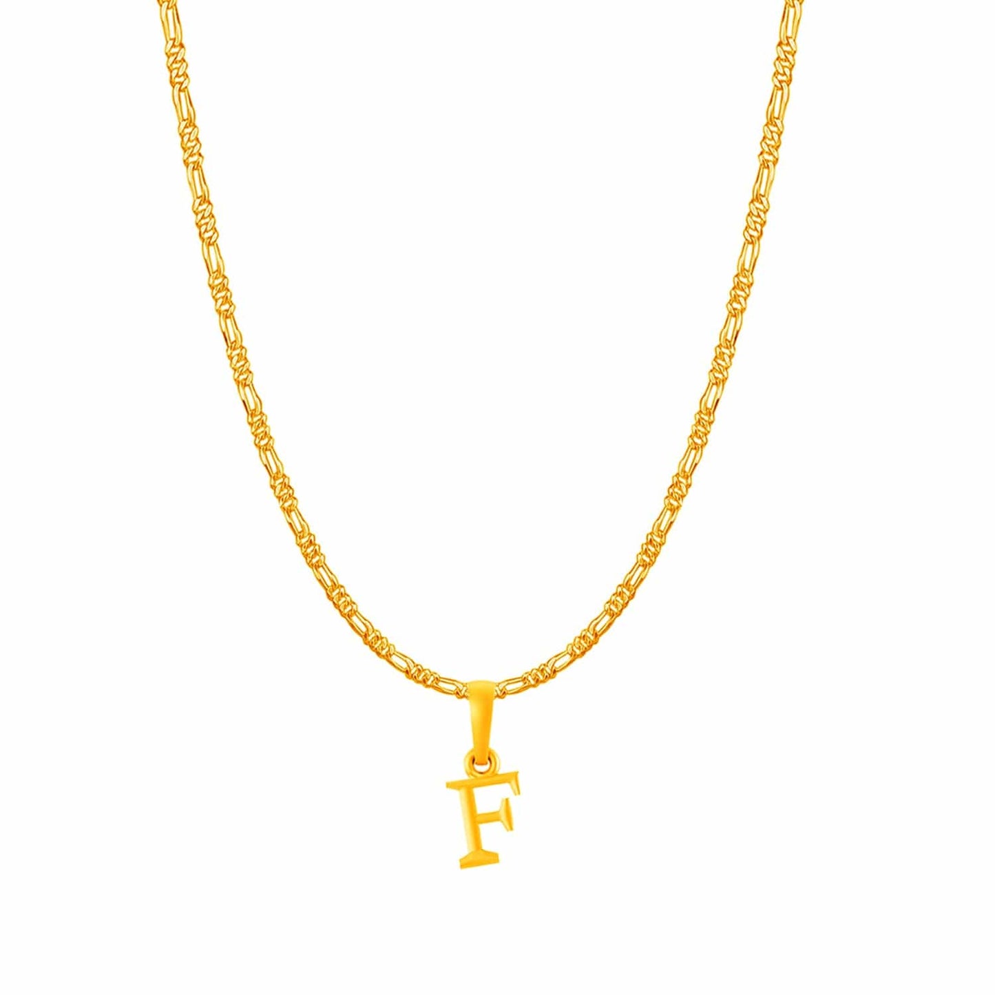 22KT Gold Plated Pure Silver (92.5% purity) precious Name alphabet chain pendant (Locket with Figaro chain- 22 Inches)
