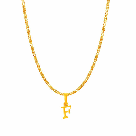 22KT Gold Plated Pure Silver (92.5% purity) precious Name alphabet chain pendant (Locket with Figaro chain- 22 Inches)