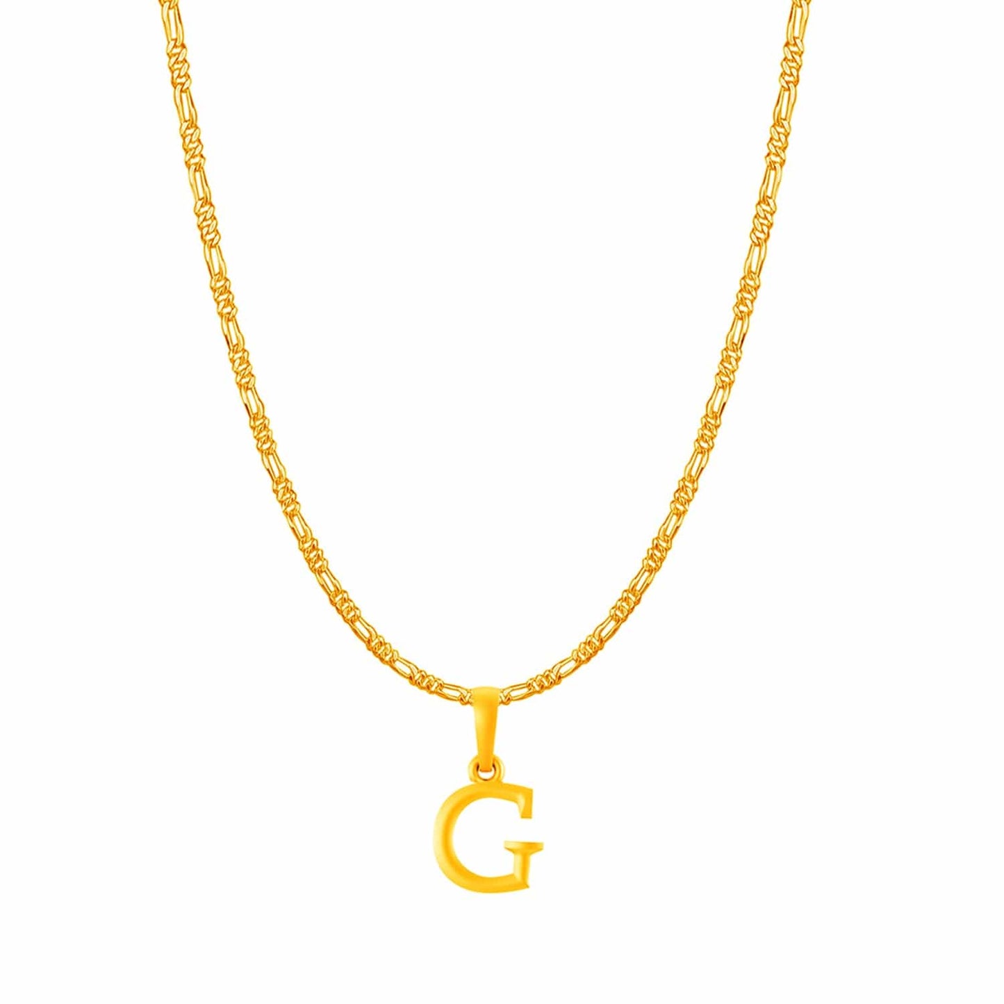 22KT Gold Plated Pure Silver (92.5% purity) precious Name alphabet chain pendant (Locket with Figaro chain- 22 Inches)