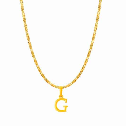 22KT Gold Plated Pure Silver (92.5% purity) precious Name alphabet chain pendant (Locket with Figaro chain- 22 Inches)
