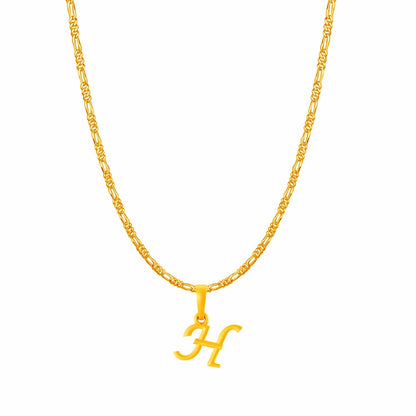 22KT Gold Plated Pure Silver (92.5% purity) precious Name alphabet chain pendant (Locket with Figaro chain- 22 Inches)