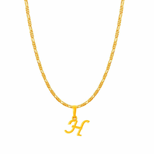 22KT Gold Plated Pure Silver (92.5% purity) precious Name alphabet chain pendant (Locket with Figaro chain- 22 Inches)