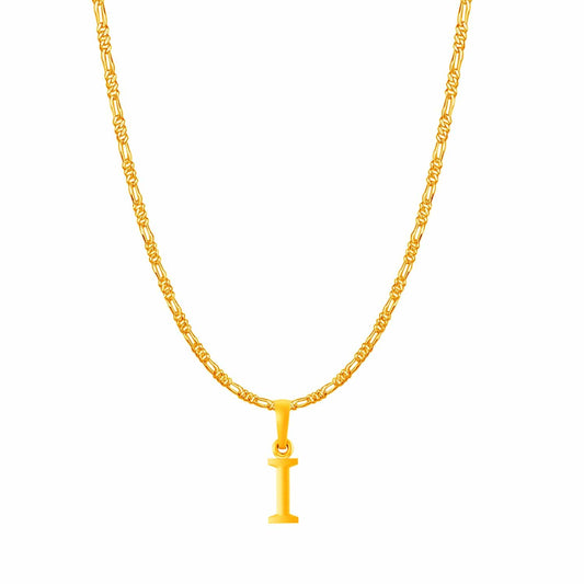 22KT Gold Plated Pure Silver (92.5% purity) precious Name alphabet chain pendant (Locket with Figaro chain- 22 Inches)