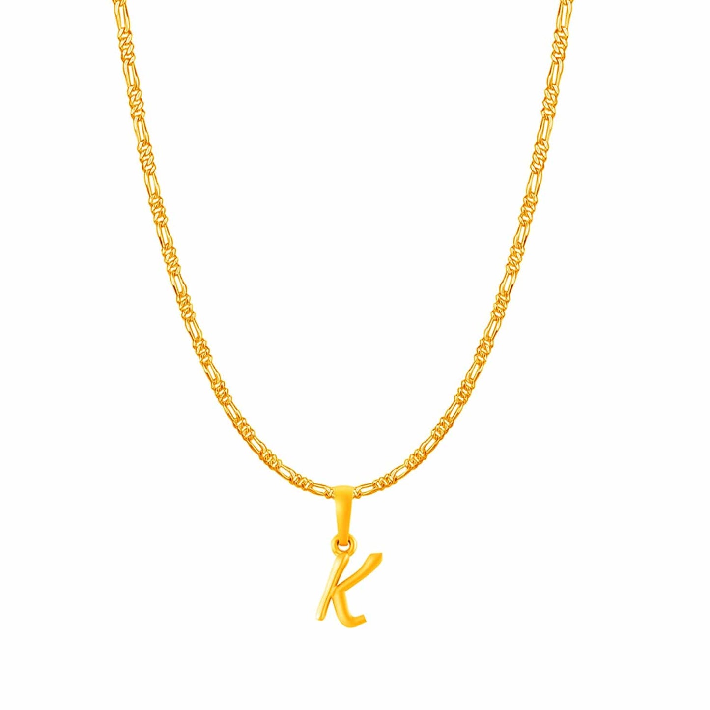 22KT Gold Plated Pure Silver (92.5% purity) precious Name alphabet chain pendant (Locket with Figaro chain- 22 Inches)