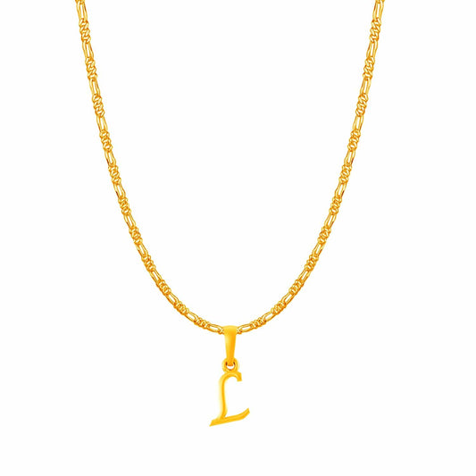 22KT Gold Plated Pure Silver (92.5% purity) precious Name alphabet chain pendant (Locket with Figaro chain- 22 Inches)