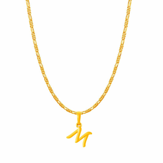 22KT Gold Plated Pure Silver (92.5% purity) precious Name alphabet chain pendant (Locket with Figaro chain- 22 Inches)
