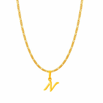 22KT Gold Plated Pure Silver (92.5% purity) precious Name alphabet chain pendant (Locket with Figaro chain- 22 Inches)