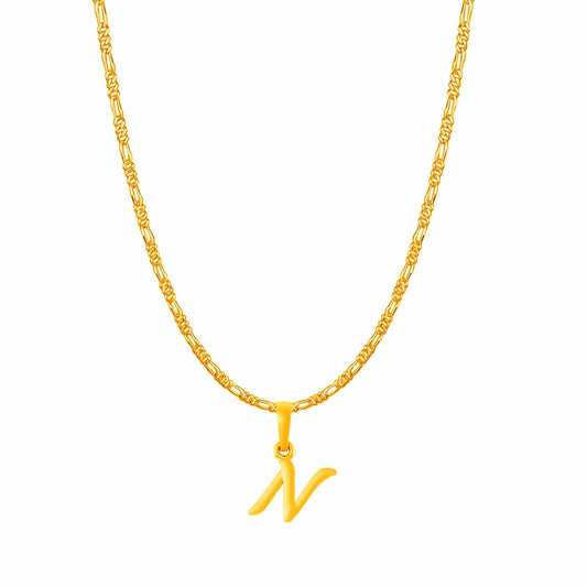 22KT Gold Plated Pure Silver (92.5% purity) precious Name alphabet chain pendant (Locket with Figaro chain- 22 Inches)