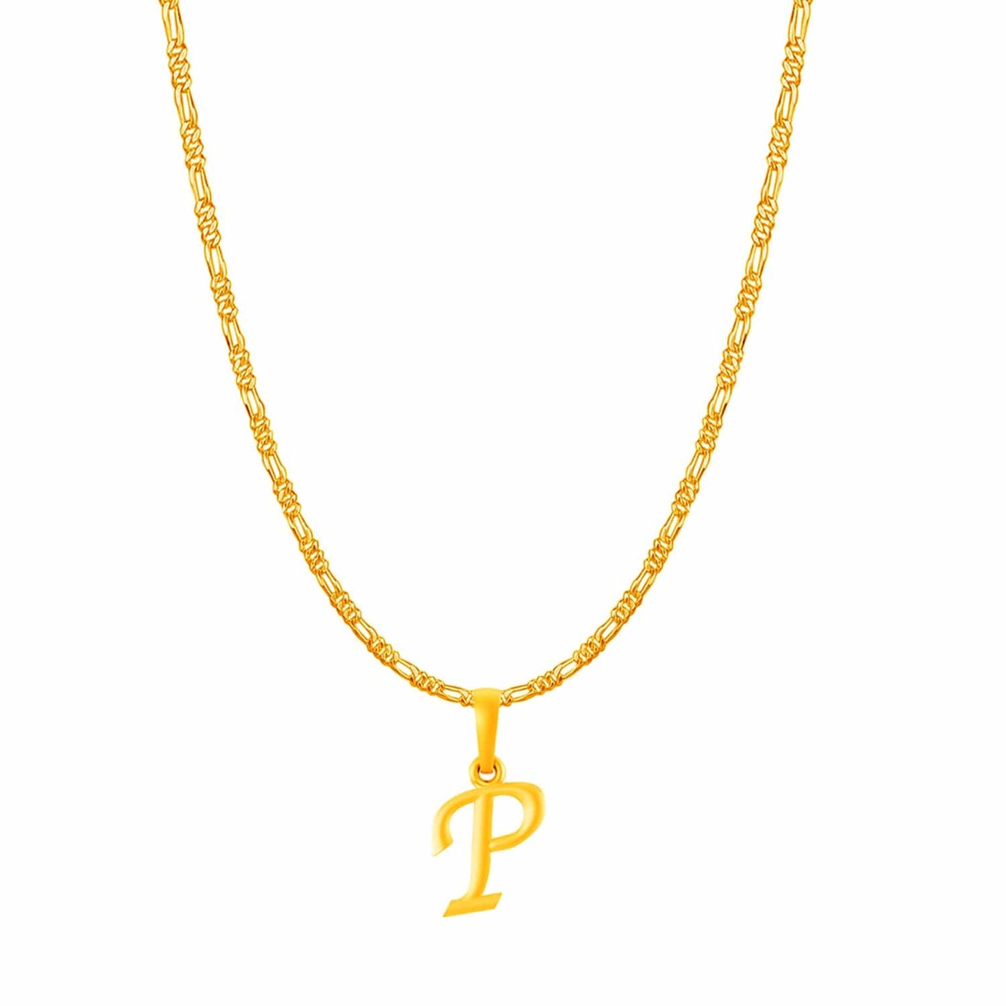 22KT Gold Plated Pure Silver (92.5% purity) precious Name alphabet chain pendant (Locket with Figaro chain- 22 Inches)