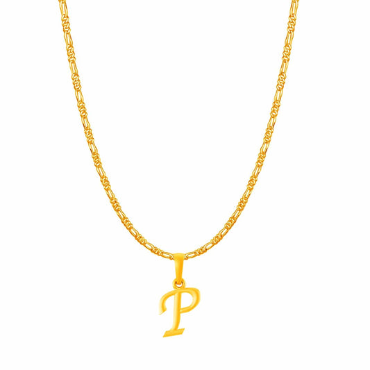 22KT Gold Plated Pure Silver (92.5% purity) precious Name alphabet chain pendant (Locket with Figaro chain- 22 Inches)