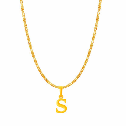 22KT Gold Plated Pure Silver (92.5% purity) precious Name alphabet chain pendant (Locket with Figaro chain- 22 Inches)