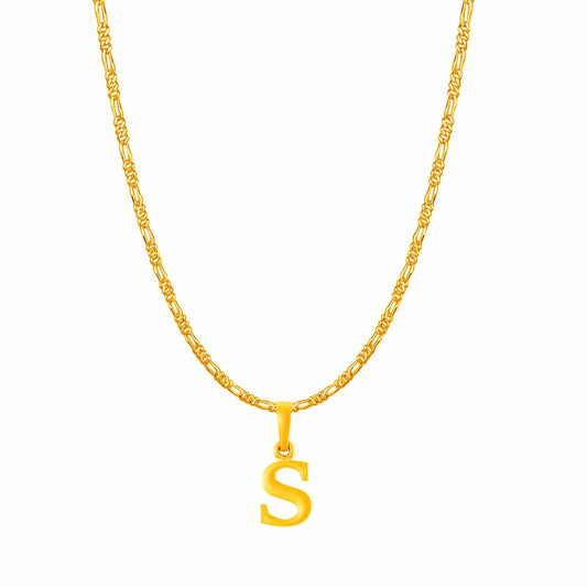 22KT Gold Plated Pure Silver (92.5% purity) precious Name alphabet chain pendant (Locket with Figaro chain- 22 Inches)