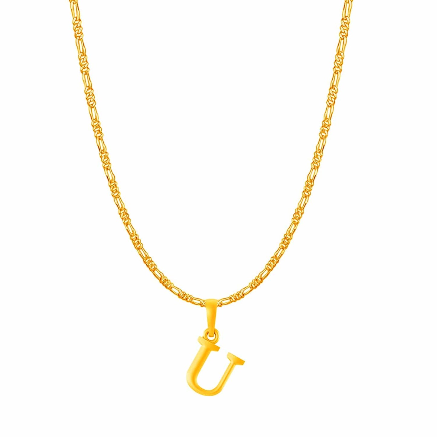 22KT Gold Plated Pure Silver (92.5% purity) precious Name alphabet chain pendant (Locket with Figaro chain- 22 Inches)