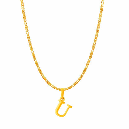 22KT Gold Plated Pure Silver (92.5% purity) precious Name alphabet chain pendant (Locket with Figaro chain- 22 Inches)