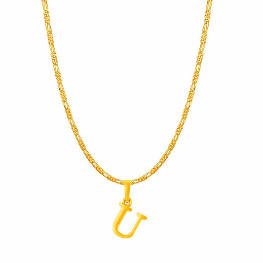 22KT Gold Plated Pure Silver (92.5% purity) precious Name alphabet chain pendant (Locket with Figaro chain- 22 Inches)