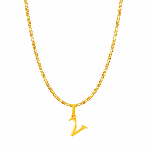 22KT Gold Plated Pure Silver (92.5% purity) precious Name alphabet chain pendant (Locket with Figaro chain- 22 Inches)